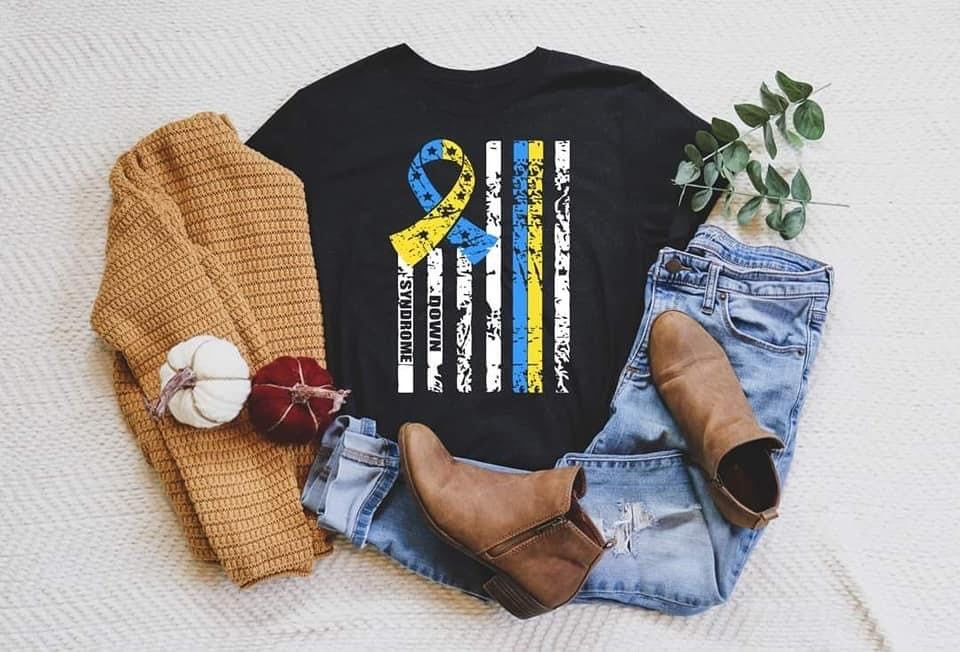 down syndrome distressed flag with ribbon
