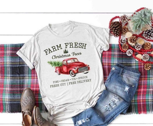 farm fresh christmas trees red truck