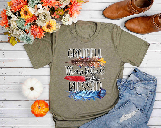grateful thankful blessed boho feathers
