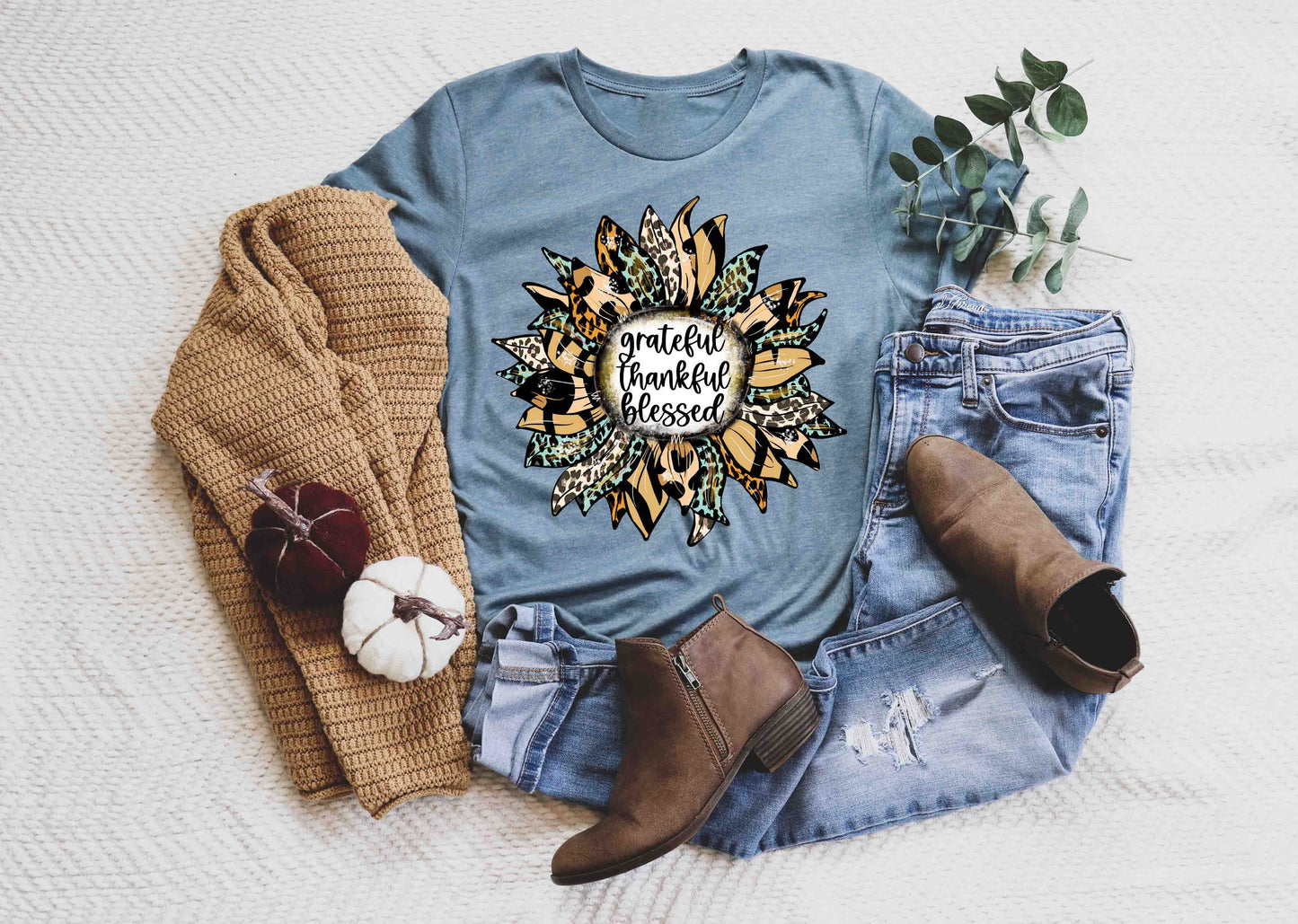 grateful thankful blessed leopard teal sunflower