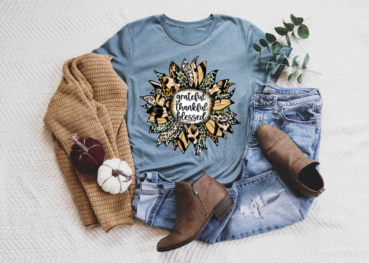 grateful thankful blessed leopard teal sunflower