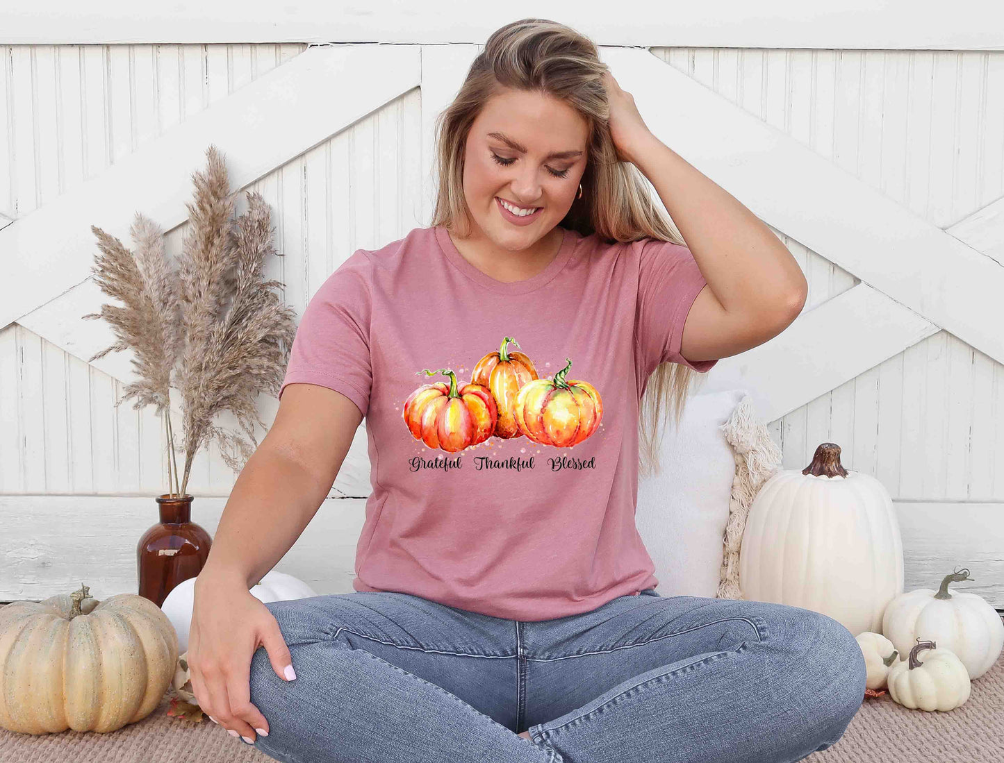 grateful thankful blessed watercolor pumpkins