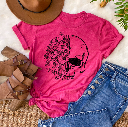 half flower skull distressed
