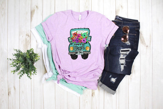happy spring truck with flowers