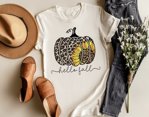 hello fall leopard sunflower pumpkin