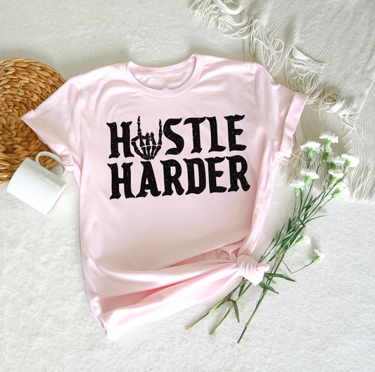 hustle harder distressed