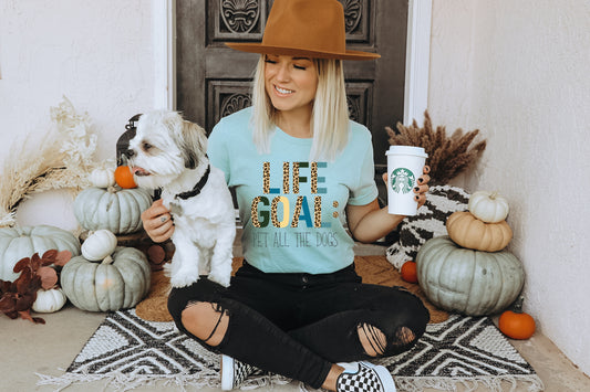 life goal pet all the dogs leopard block tee