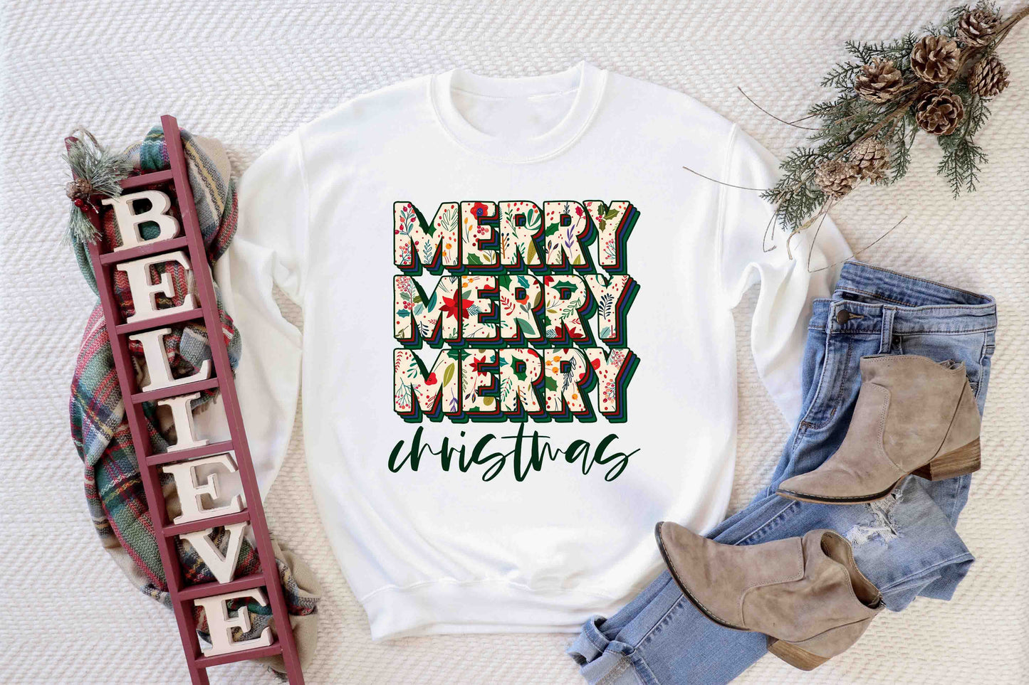 merry christmas floral repeat