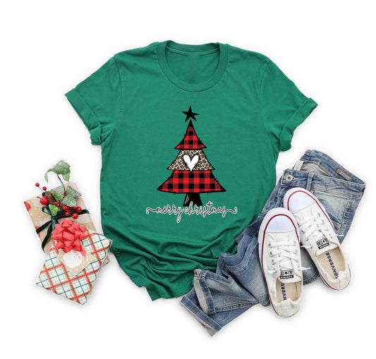merry christmas leopard plaid doodle tree