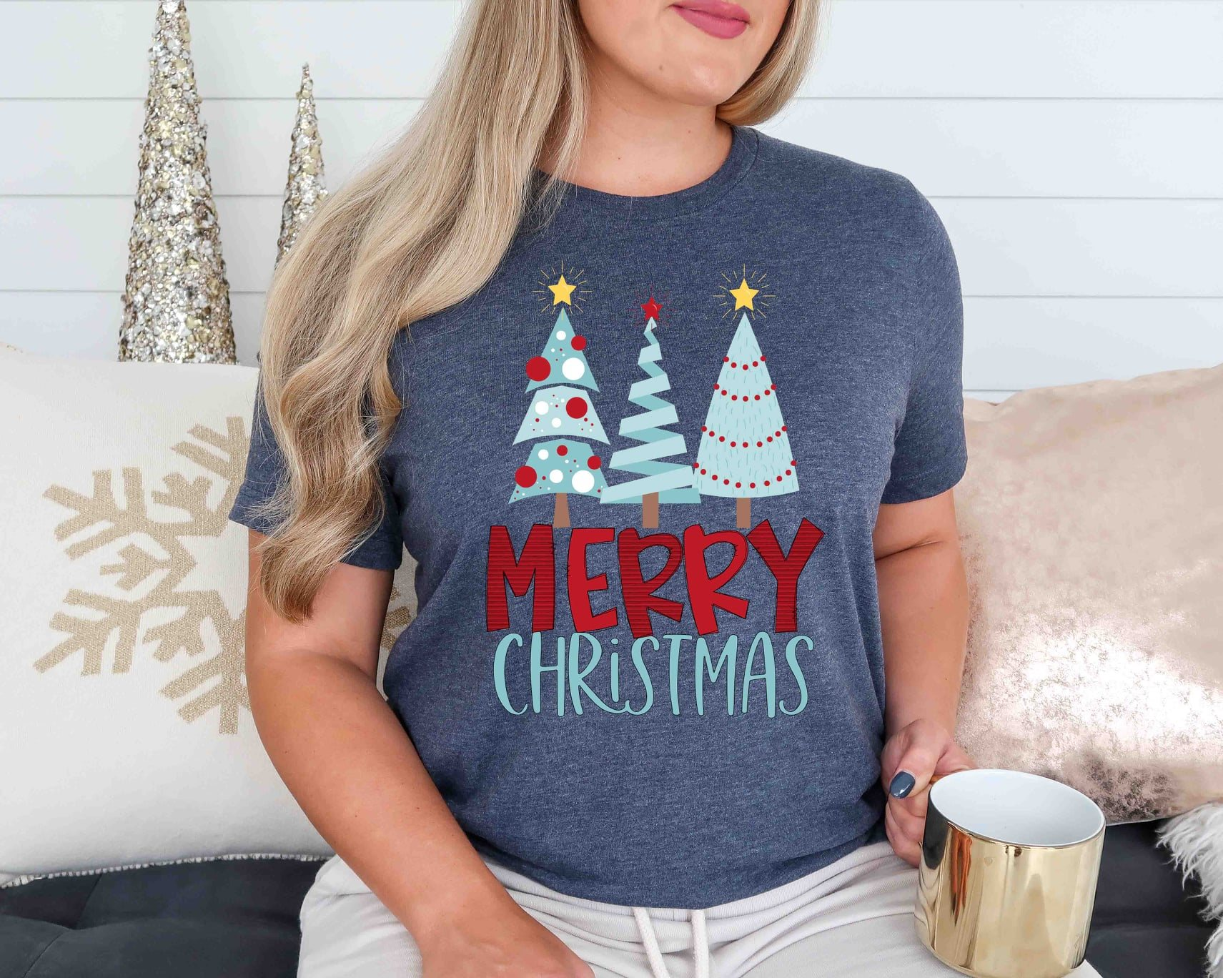 merry christmas light blue trees