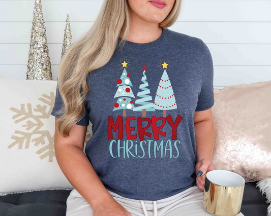 merry christmas light blue trees