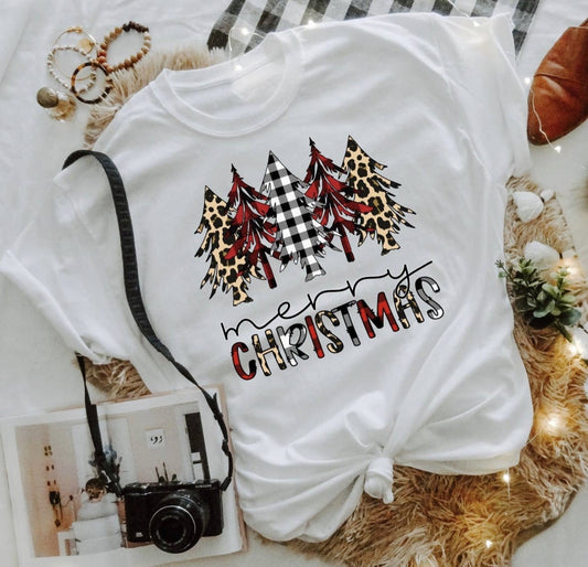 merry christmas plaid cheetah trees