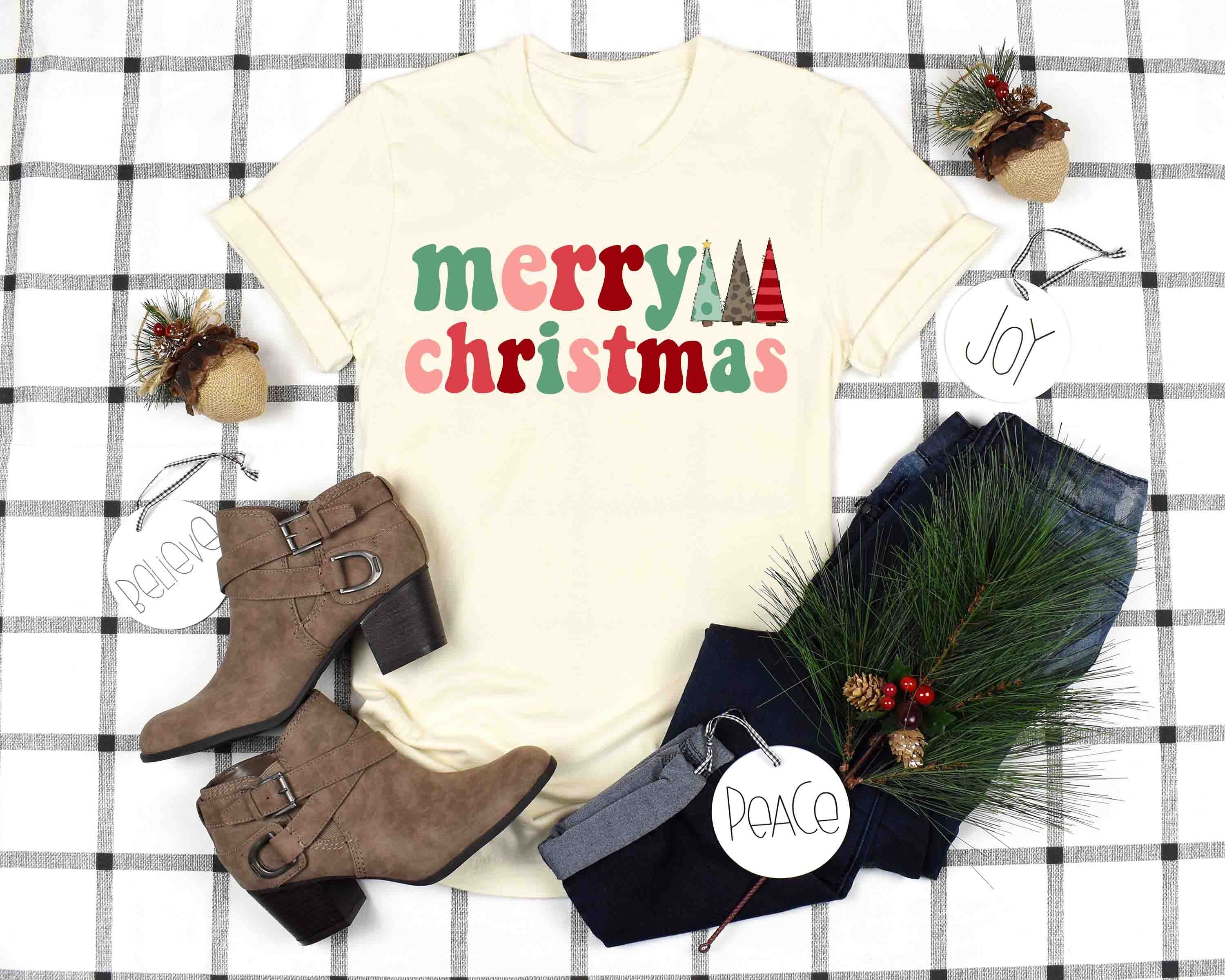 merry christmas retro trees