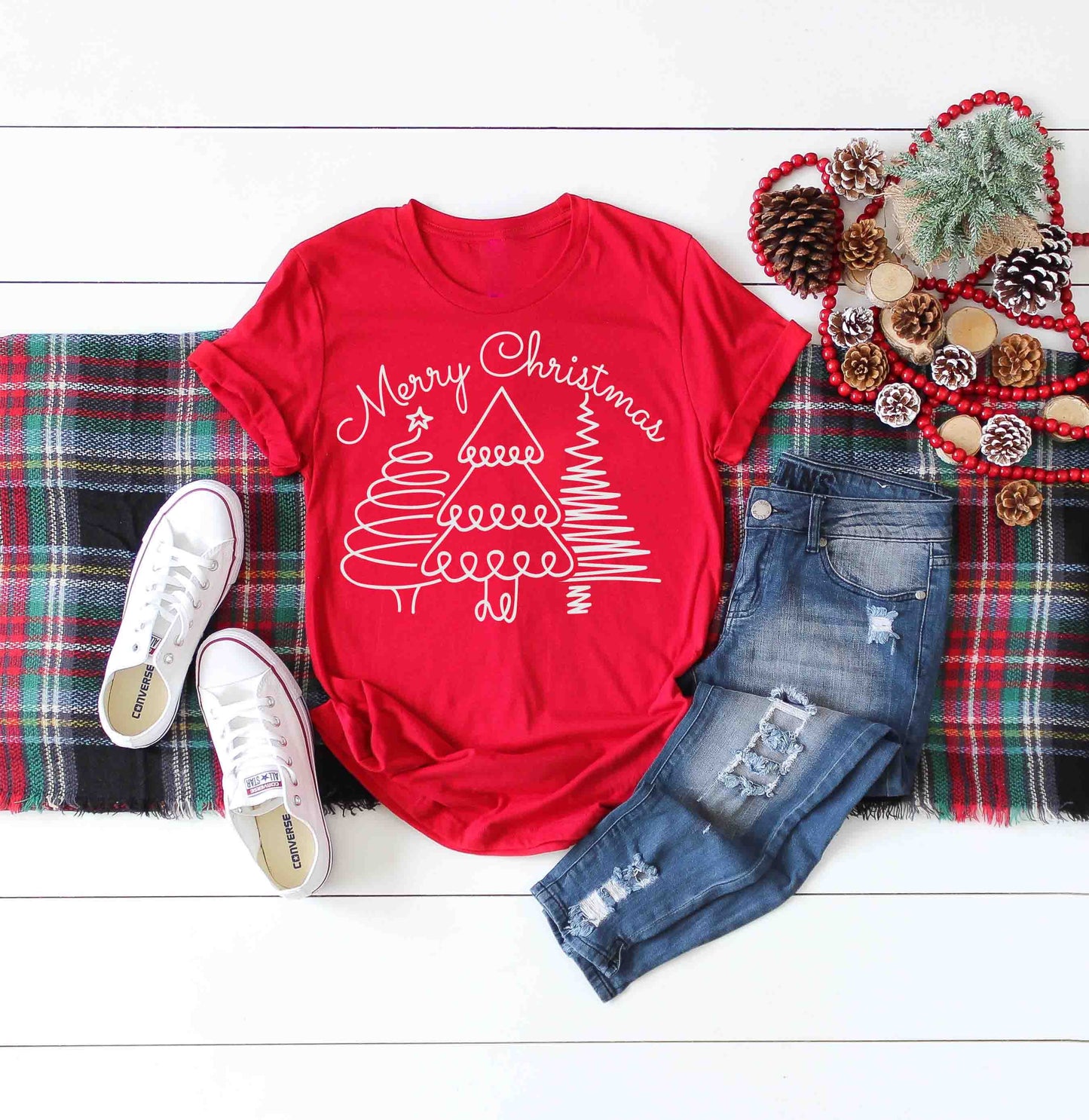 merry christmas white doodle trees