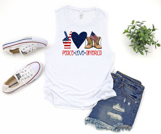 peace love america muscle tank