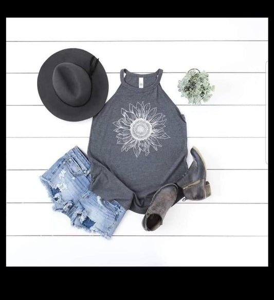 stencil sunflower white tank