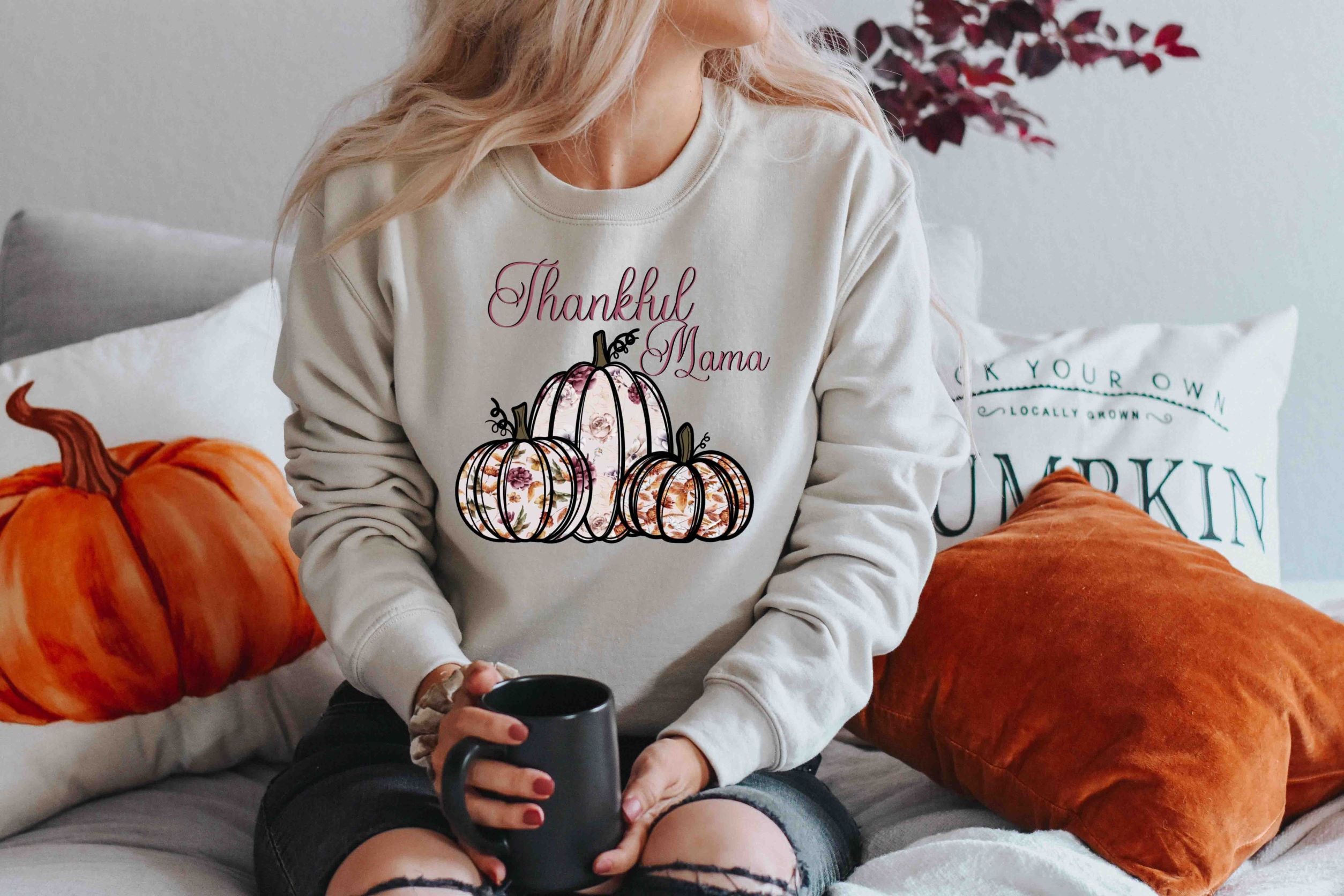 thankful mama floral pumpkin