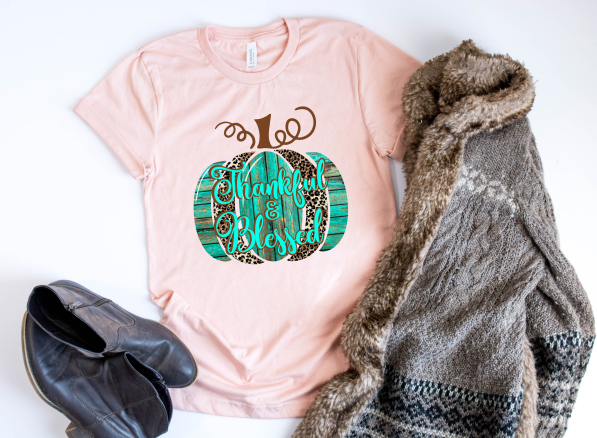 thankful and blessed teal leopard pumpkin