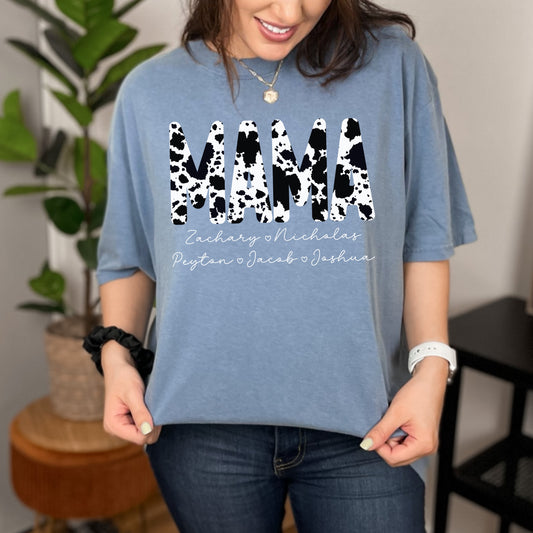 Custom Mom and Kid Name Cowhide Comfort Colors
