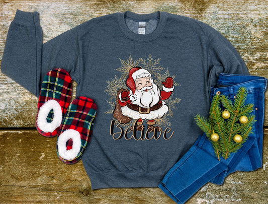 Believe Santa Gold Crewneck