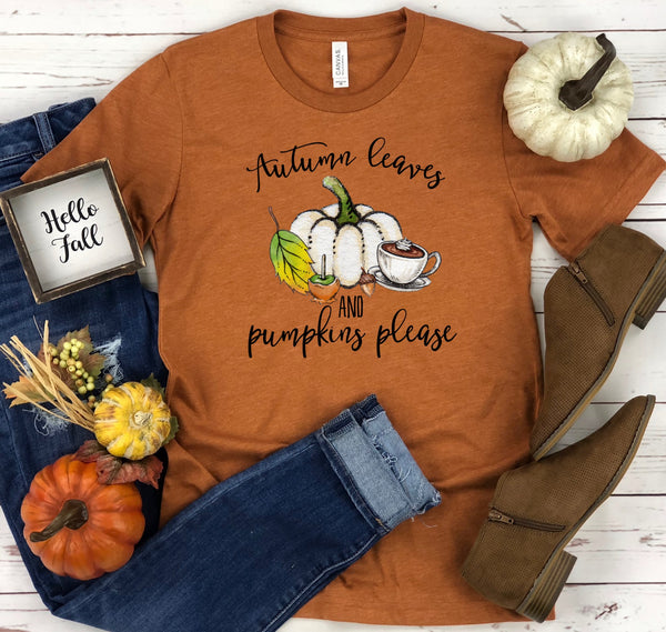 Autumn Leaves Pumpkins Please Tee