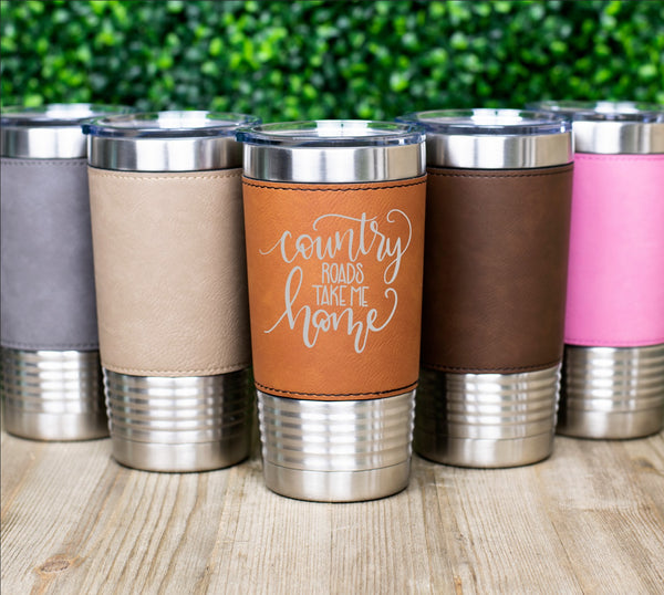 country roads take me home leather wrapped tumbler