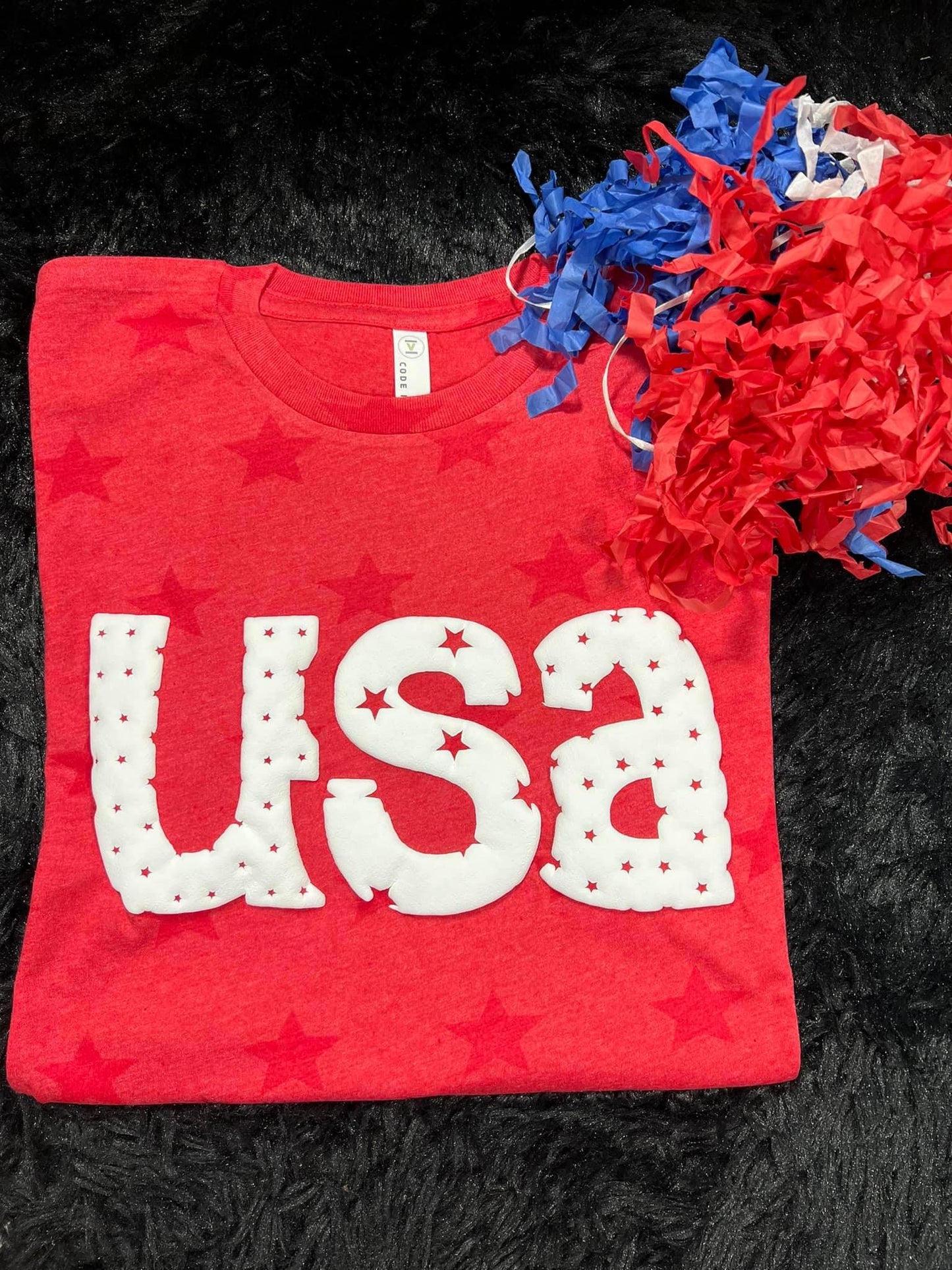 USA White Puff Star Tee
