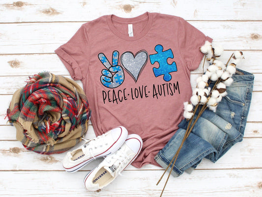 peace love autism glitter