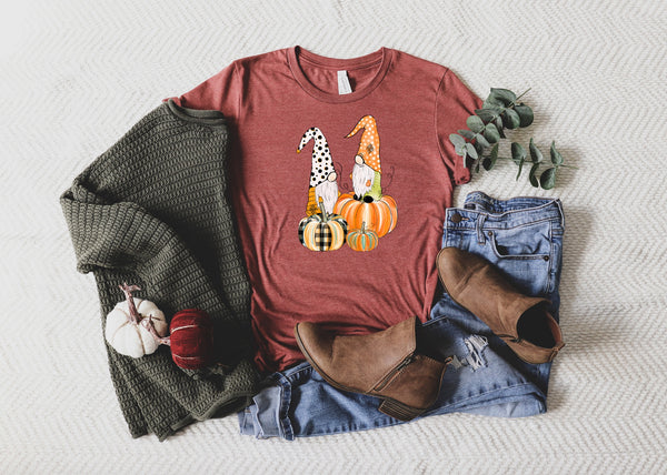 fall gnomes with pumpkins tee
