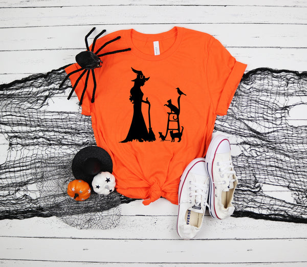 witches and cats silhouette tee